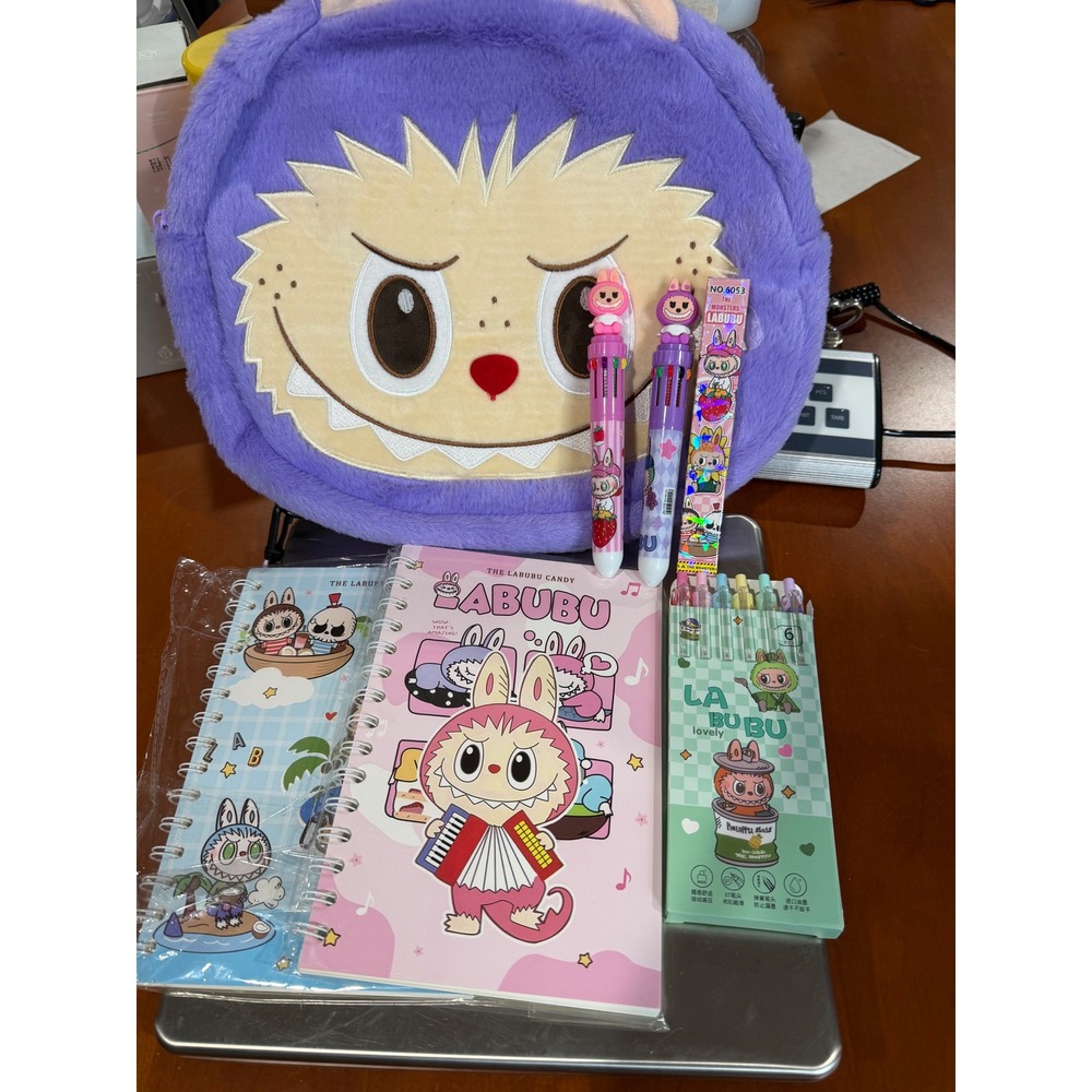 Pop Mart The Monsters Labubu Candy Plush Backpack and Stationery Set Purple